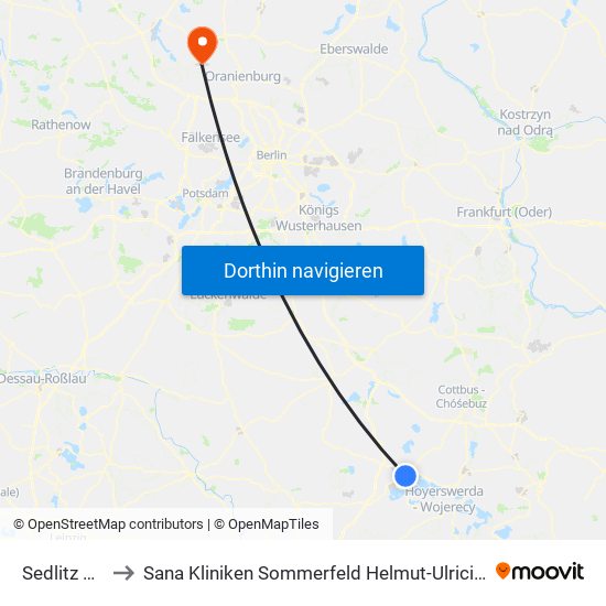 Sedlitz Ost Bhf to Sana Kliniken Sommerfeld Helmut-Ulrici-Kliniken Kremmen OT map