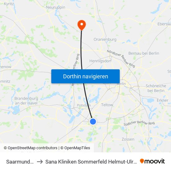 Saarmund Bahnhof to Sana Kliniken Sommerfeld Helmut-Ulrici-Kliniken Kremmen OT map