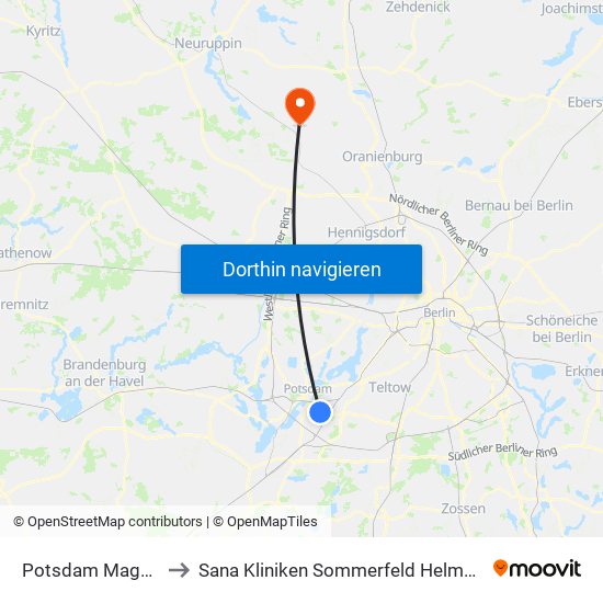 Potsdam Magnus-Zeller-Platz to Sana Kliniken Sommerfeld Helmut-Ulrici-Kliniken Kremmen OT map