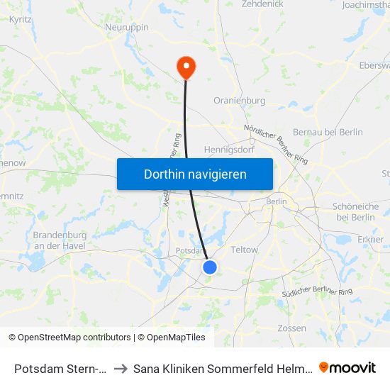 Potsdam Stern-Center/Nuthestr. to Sana Kliniken Sommerfeld Helmut-Ulrici-Kliniken Kremmen OT map