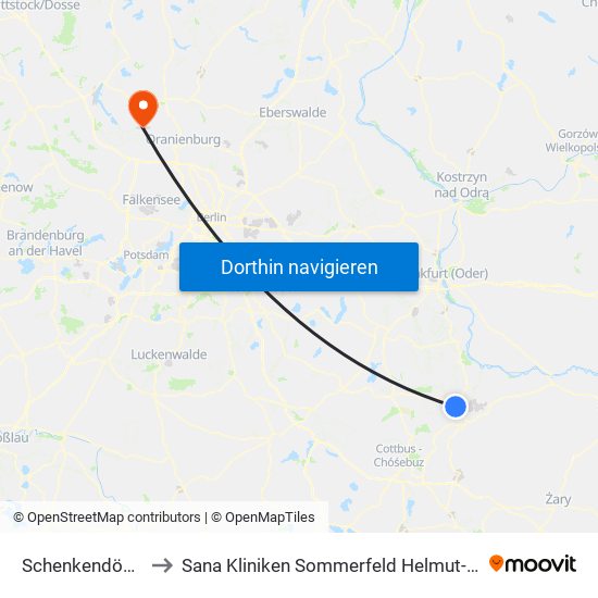 Schenkendöbern Seeweg to Sana Kliniken Sommerfeld Helmut-Ulrici-Kliniken Kremmen OT map