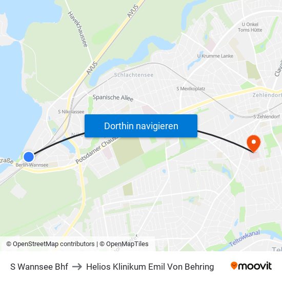 S Wannsee Bhf to Helios Klinikum Emil Von Behring map