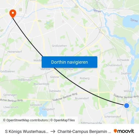 S Königs Wusterhausen Bhf to Charité-Campus Benjamin Franklin map