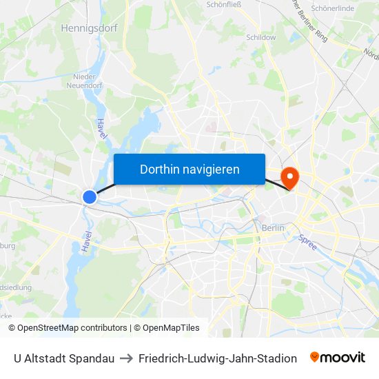 U Altstadt Spandau to Friedrich-Ludwig-Jahn-Stadion map