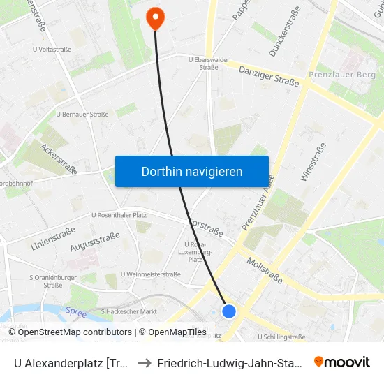 U Alexanderplatz [Tram] to Friedrich-Ludwig-Jahn-Stadion map