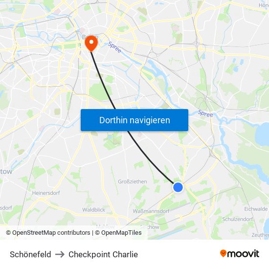 Schönefeld to Checkpoint Charlie map