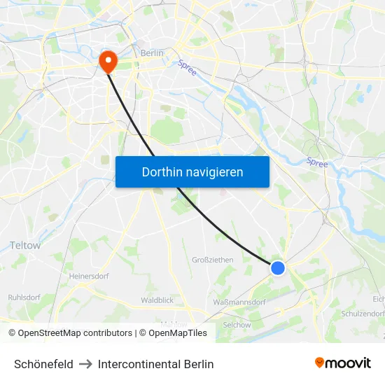 Schönefeld to Intercontinental Berlin map