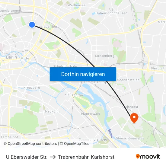 U Eberswalder Str. to Trabrennbahn Karlshorst map