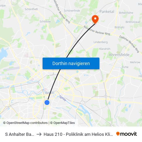 S Anhalter Bahnhof to Haus 210 - Poliklinik am Helios Klinikum Buch map