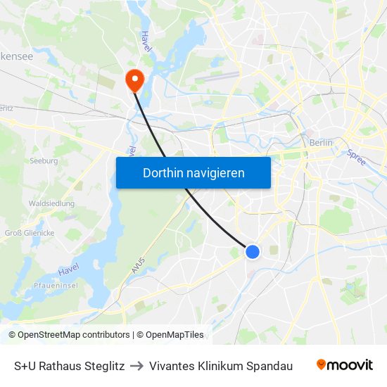 S+U Rathaus Steglitz to Vivantes Klinikum Spandau map