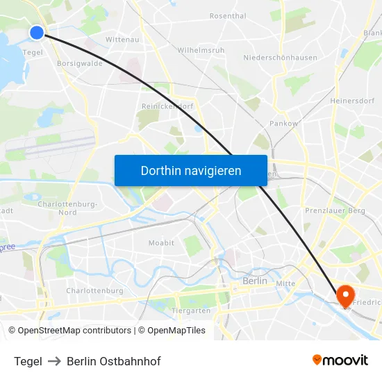Tegel to Berlin Ostbahnhof map