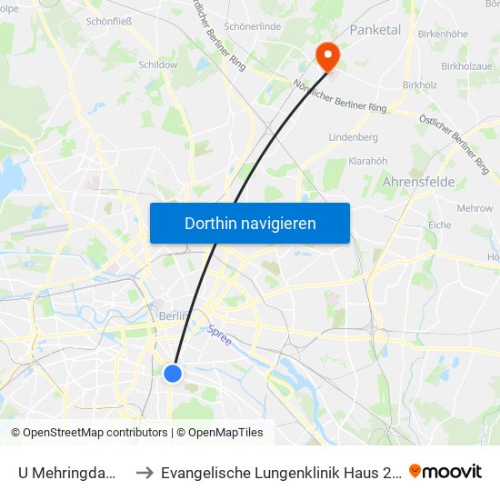 U Mehringdamm to Evangelische Lungenklinik Haus 205 map