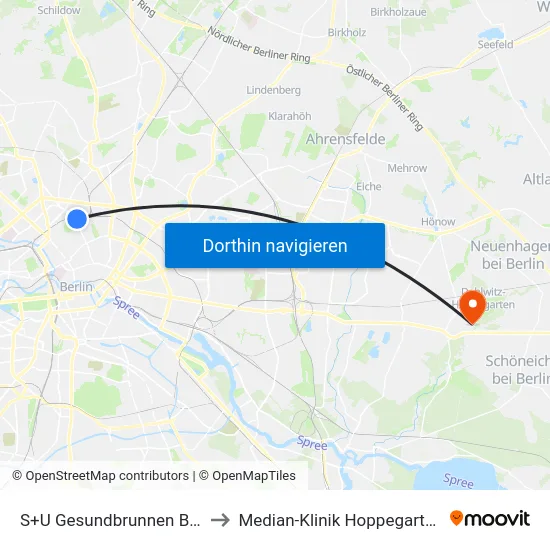 S+U Gesundbrunnen Bhf to Median-Klinik Hoppegarten map