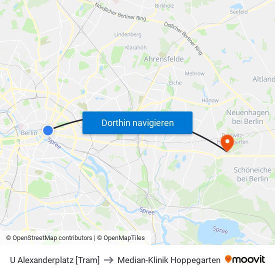 U Alexanderplatz [Tram] to Median-Klinik Hoppegarten map