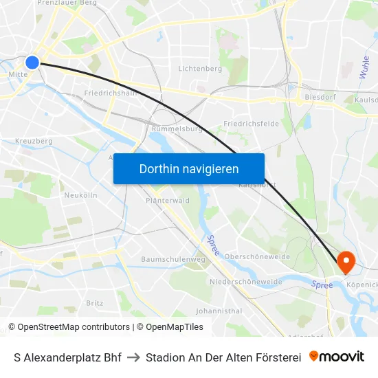 S Alexanderplatz Bhf to Stadion An Der Alten Försterei map