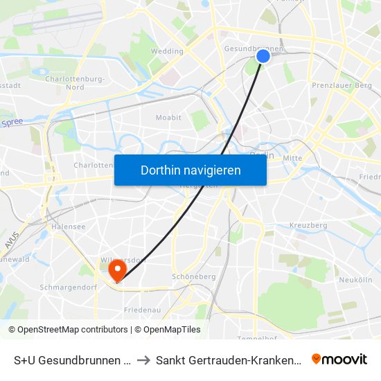 S+U Gesundbrunnen Bhf to Sankt Gertrauden-Krankenhaus map