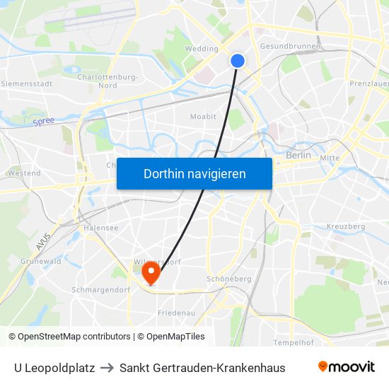 U Leopoldplatz to Sankt Gertrauden-Krankenhaus map