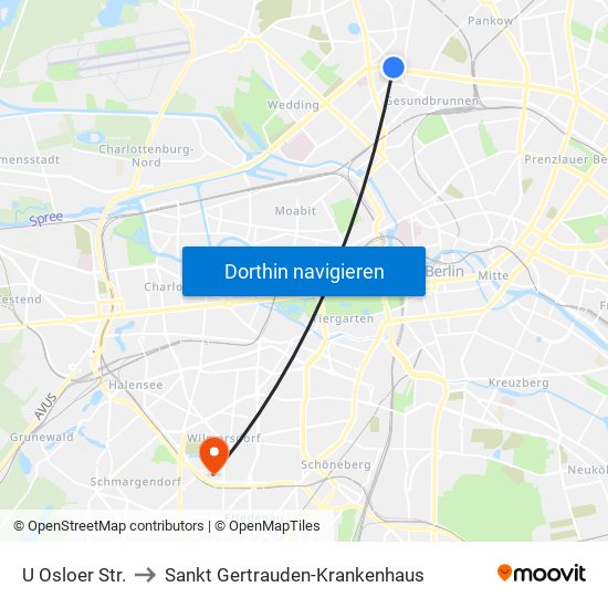 U Osloer Str. to Sankt Gertrauden-Krankenhaus map
