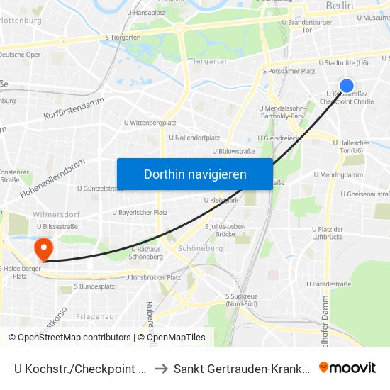 U Kochstr./Checkpoint Charlie to Sankt Gertrauden-Krankenhaus map