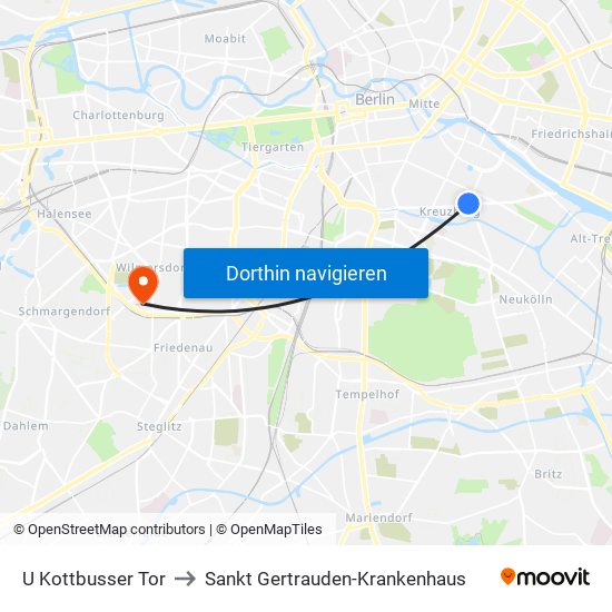 U Kottbusser Tor to Sankt Gertrauden-Krankenhaus map