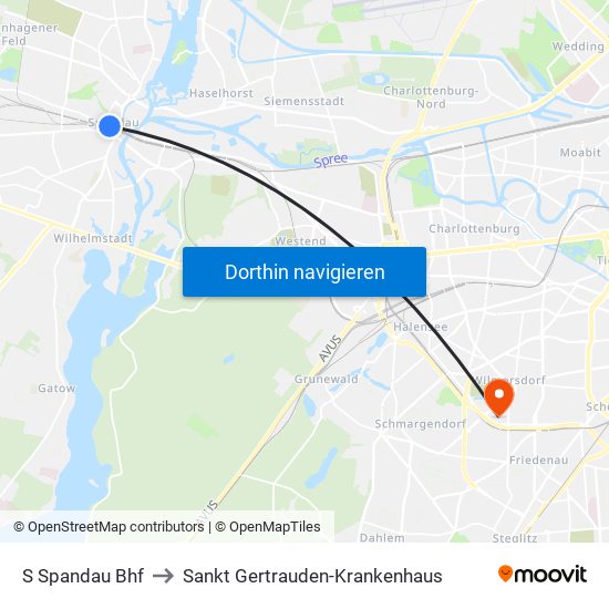 S Spandau Bhf to Sankt Gertrauden-Krankenhaus map