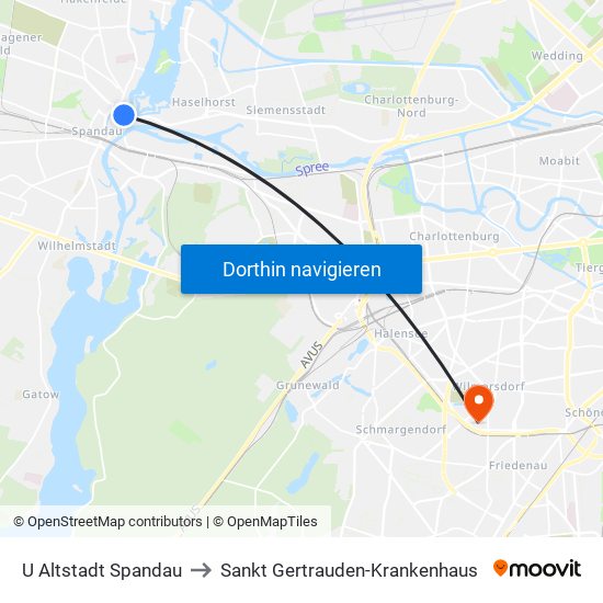 U Altstadt Spandau to Sankt Gertrauden-Krankenhaus map