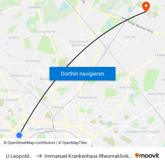 U Leopoldplatz to Immanuel-Krankenhaus Rheumaklinik Haus 203 map