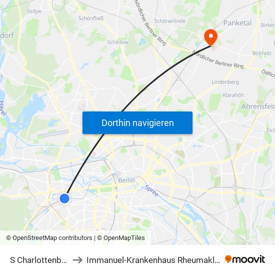 S Charlottenburg Bhf to Immanuel-Krankenhaus Rheumaklinik Haus 203 map