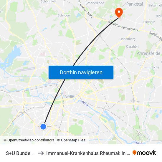 S+U Bundesplatz to Immanuel-Krankenhaus Rheumaklinik Haus 203 map