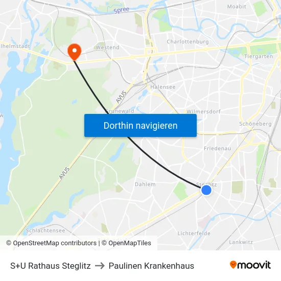 S+U Rathaus Steglitz to Paulinen Krankenhaus map