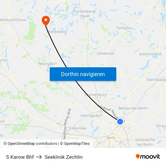 S Karow Bhf to Seeklinik Zechlin map