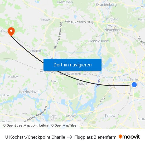 U Kochstr./Checkpoint Charlie to Flugplatz Bienenfarm map