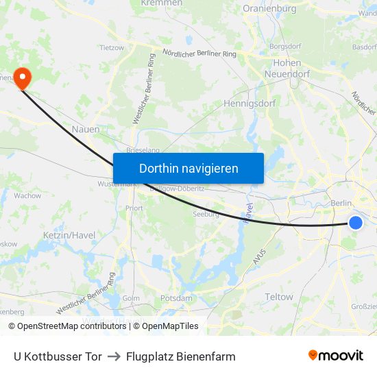 U Kottbusser Tor to Flugplatz Bienenfarm map
