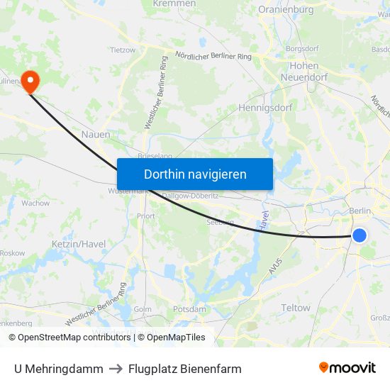 U Mehringdamm to Flugplatz Bienenfarm map