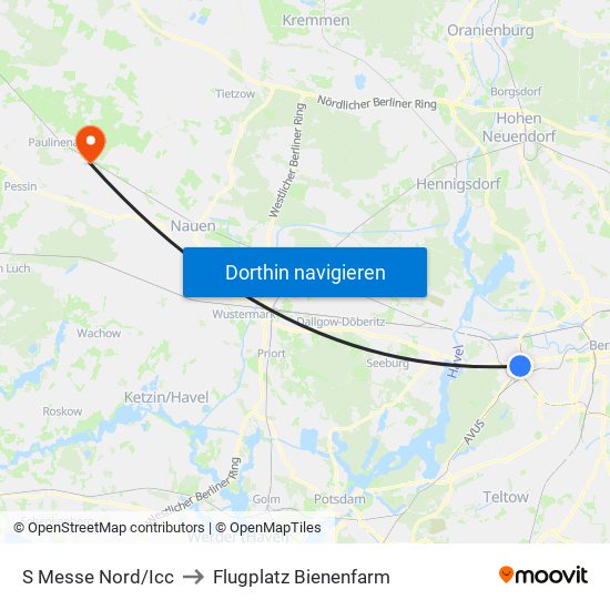 S Messe Nord/Icc to Flugplatz Bienenfarm map