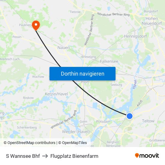 S Wannsee Bhf to Flugplatz Bienenfarm map