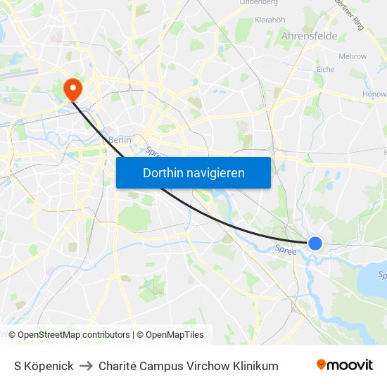 S Köpenick to Charité Campus Virchow Klinikum map