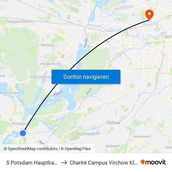 S Potsdam Hauptbahnhof to Charité Campus Virchow Klinikum map