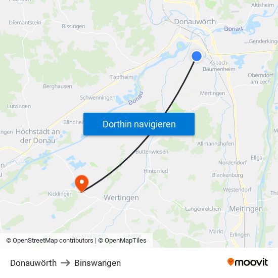 Donauwörth to Binswangen map