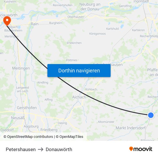 Petershausen to Donauwörth map