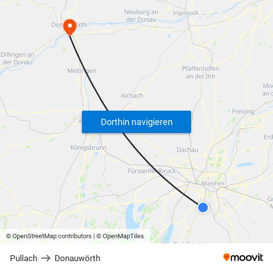 Pullach to Donauwörth map