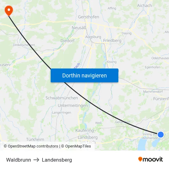 Waldbrunn to Landensberg map