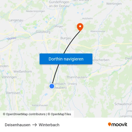 Deisenhausen to Winterbach map