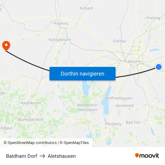 Baldham Dorf to Aletshausen map