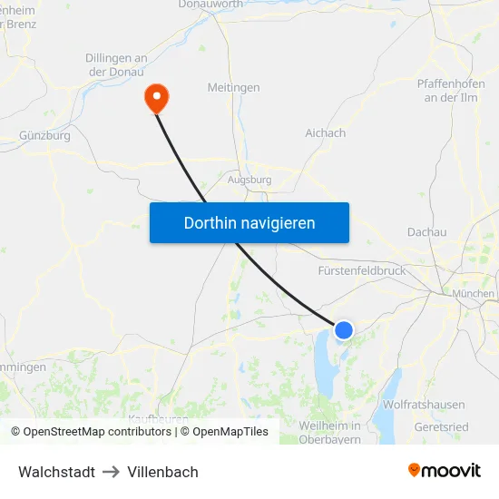 Walchstadt to Villenbach map
