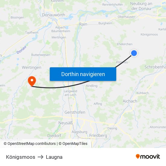 Königsmoos to Laugna map