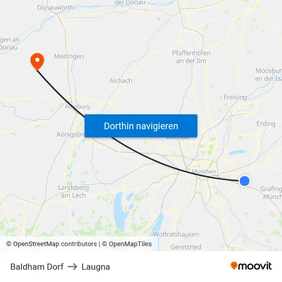 Baldham Dorf to Laugna map