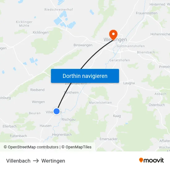 Villenbach to Wertingen map