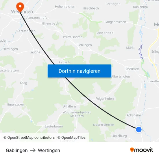 Gablingen to Wertingen map