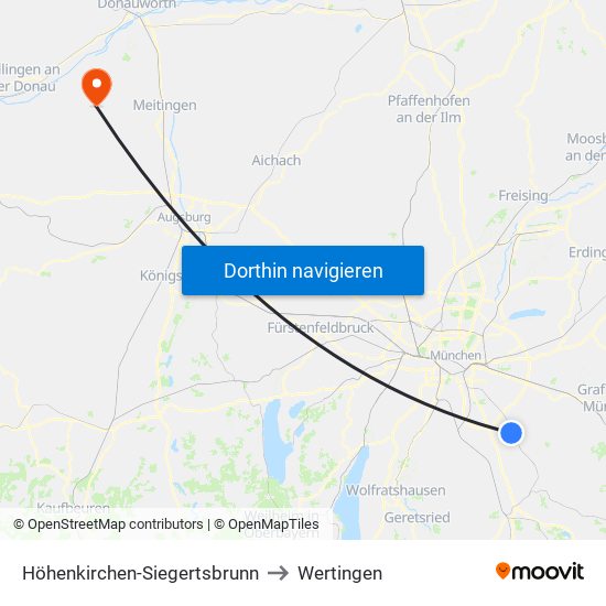 Höhenkirchen-Siegertsbrunn to Wertingen map